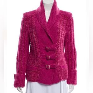 Chanel Mohair Hot Pink Fuchsia Long Cardigan 2009 Gold CC Buttons and Buckles 40